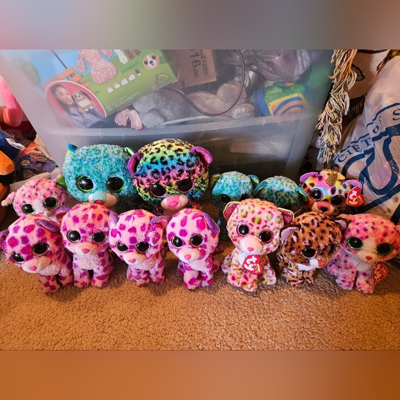 Lot Of 13 Beanie Boo Plush Leopard Cats Glamour, Lainey, Leona, Freckles Used. - Picture 1 of 12
